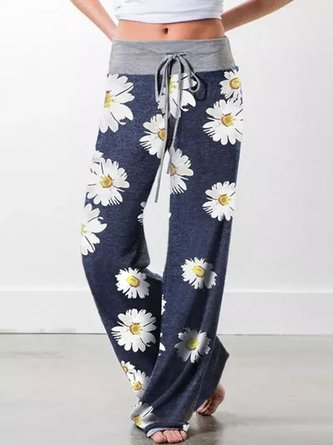 Casual Daisy Printed Loose Jersey Pants