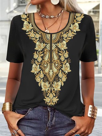 Ethnic Printed Jersey Loose Casual T-Shirt