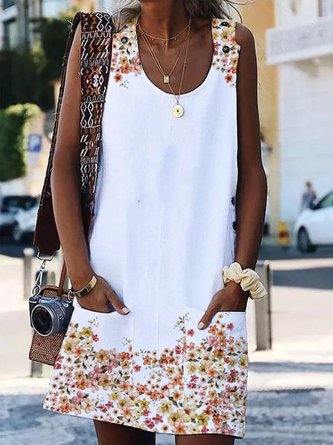 Loose Casual Floral Crew Neck Dress