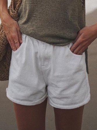 Polyester Cotton Plain Loose Casual Shorts