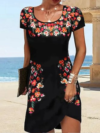 Casual Loose Floral Printed Jersey Dress