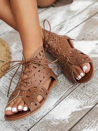 Vintage Hollow out Sandals Boots with Back Zip