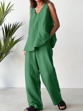 Sleeveless Tank Top And Wide Leg Baggy Pant Two-Piece Set