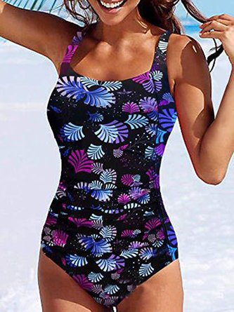 Vacation Printing Leaf Scoop Neck One-Piece