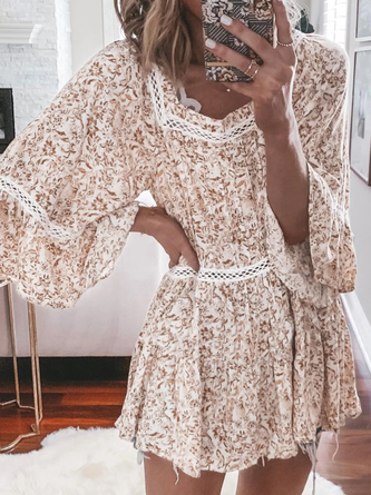 Square Neck Vacation Loose Lace Dress