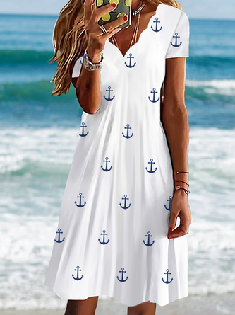 Plus Size Vacation Anchor Jersey Loose Dress