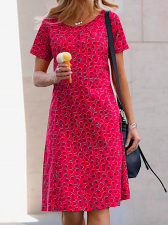 Casual Loose Floral Crew Neck Dress