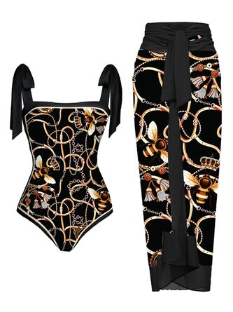 Elegant Abstract Printing One Piece With Cover Up