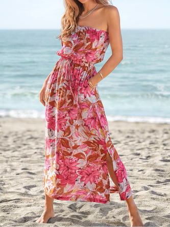 Strapless Floral Vacation Loose Dress