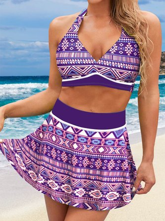 Sexy Ethnic Printing V Neck Bikini With Cover Up