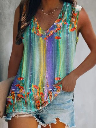 Jersey Floral Casual Tank Top