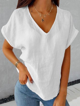 Loose Casual Plain Cotton Shirt