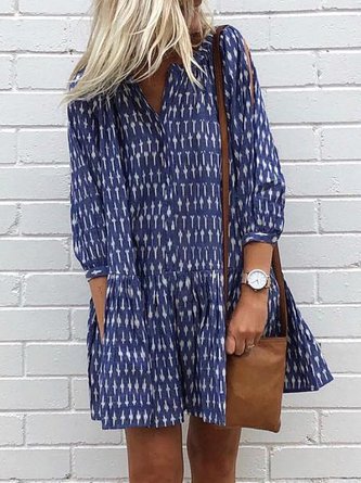 Loose Abstract Graphic Casual V Neck Dress