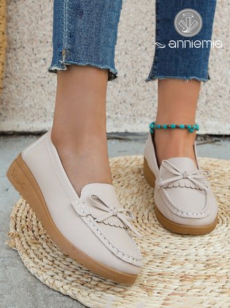 Casual Bow Decor Fringe Wearable Sole Loafers