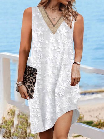 Loose Casual V Neck Lace Dress