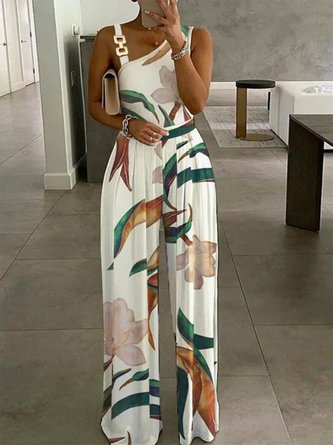 Floral Print Sleeveless Casual Baggy Jumpsuit