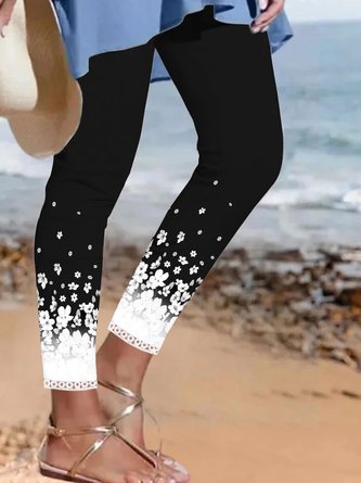 Casual Floral Print Cropped Legging