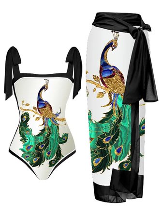 Animal Vacation Square Neck Printing One Piece With Cover Up