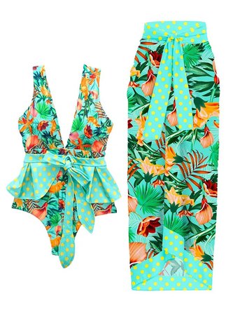 Vacation Plants Printing One Piece With Cover Up