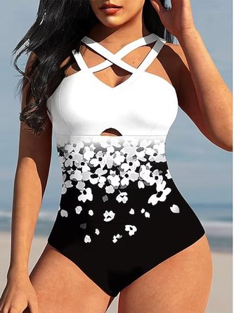 Floral Cross Neck Vacation One-Piece