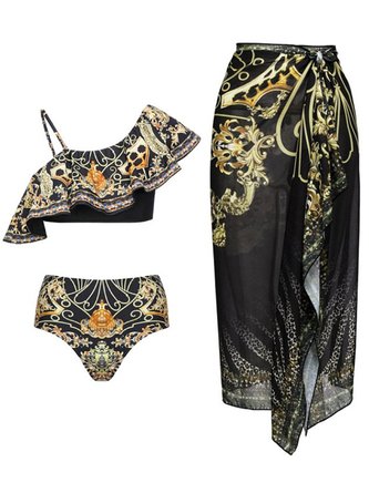 Vacation Ethnic Printing Bikini With Cover Up