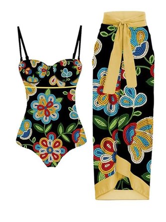 Vacation Scoop Neck Floral One Piece With Cover Up