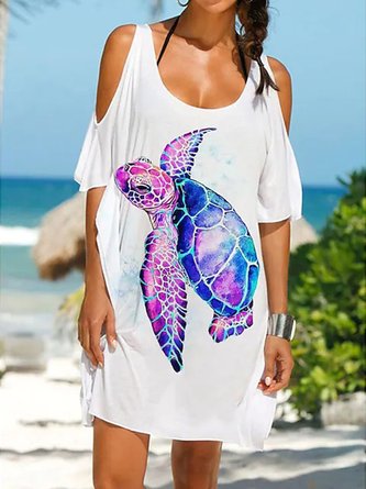 Scoop Neck Vacation Printing Marine Life Coverup