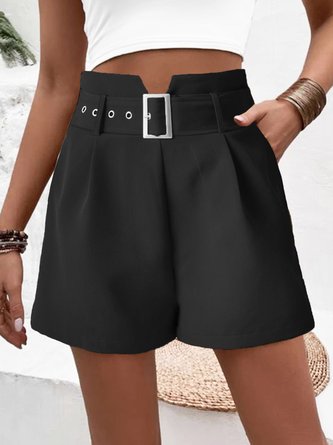 Relaxed Loose Solid Color Shorts Including Belt