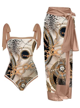 Ethnic Ethnic Square Neck One Piece With Cover Up