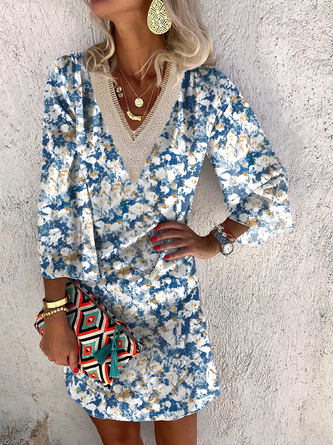 V Neck Casual Loose Abstract Dress