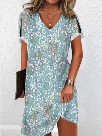 Casual V Neck Loose Buckle Dress