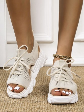 Breathable Hollow Out Lace Up Front Slip On Sports Sandals
