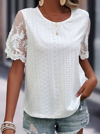 Casual Lace Lace Crew Neck Shirt