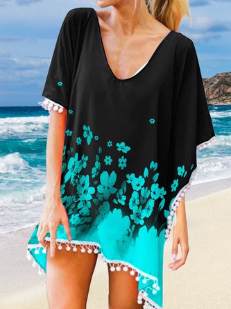 Casual Floral Printing Crew Neck Coverup