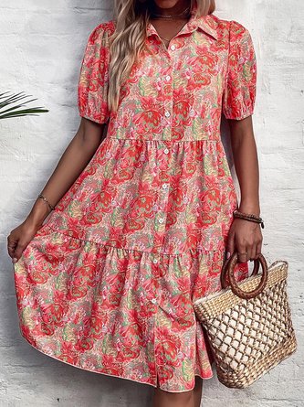 Vacation Buttoned Floral Loose Dress