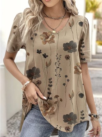 Jersey Casual Loose Floral Blouse