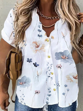 Plus Size Printing Casual Loose Floral Blouse