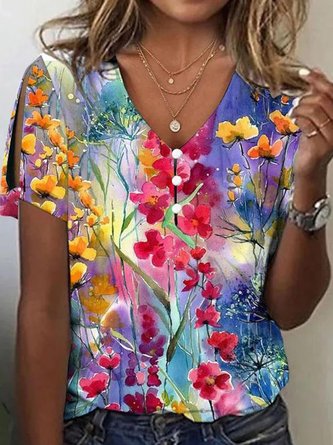 Casual Buttoned Floral Loose Blouse