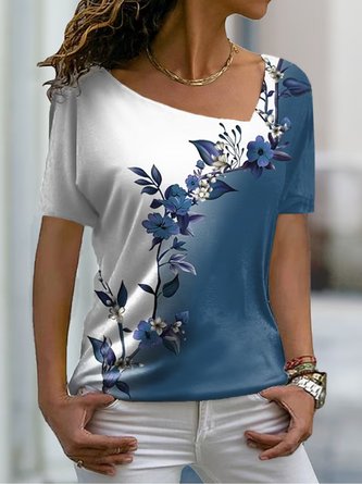 Asymmetrical Casual Floral Loose Shirt
