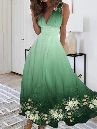 Floral V Neck Party Vacation Maxi Dress