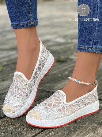 Breathable Mesh Abstract Sequin Slip On Shoes