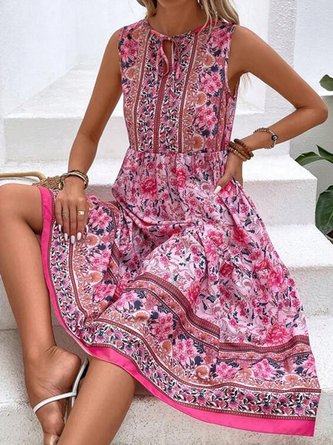 Casual Floral Vacation Crew Neck Maxi Dress