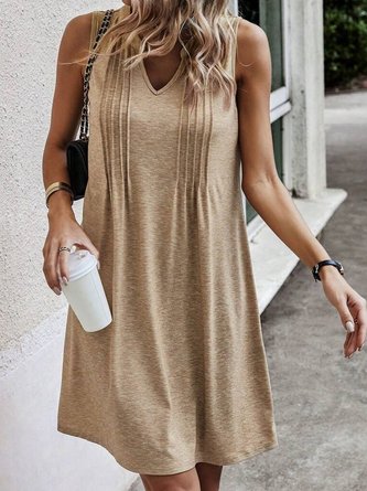 Casual Notched Plain Loose Dress