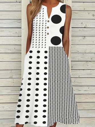 Polka Dots Notched Casual Dress