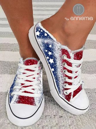 Independence Day America Flag Ombre Raw Hem Canvas Shoes