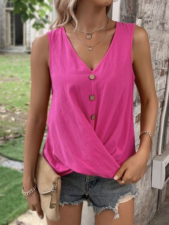 Buckle V Neck Casual Tank Top