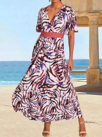 Abstract Short Sleeve Vacation Dress With No Belt