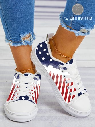 Anniemia Independence Day Flag Raw Hem Canvas Shoes