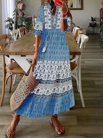 Ethnic Vacation Tassel Loose Maxi Dress