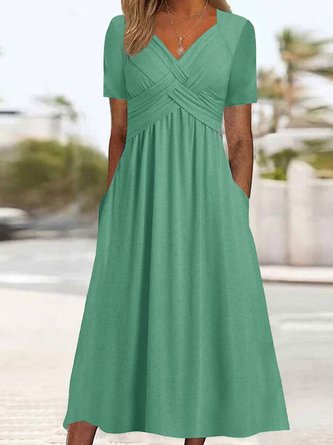 Women Casual Plain Natural Regular Fit Sweetheart Neckline Fit & Flare Maxi Dress 